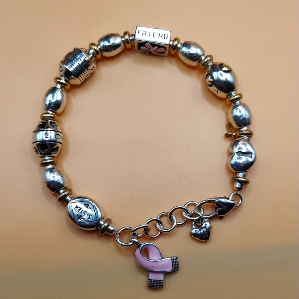 Brighton Breast Cancer Beaded Bracelet Mother Sister Friend Ribbon Charm!
